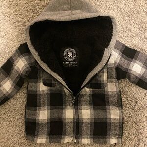 Street Rules Clothing Toddler Boys Plaid Hooded Jacket with Black and Gray 3T
